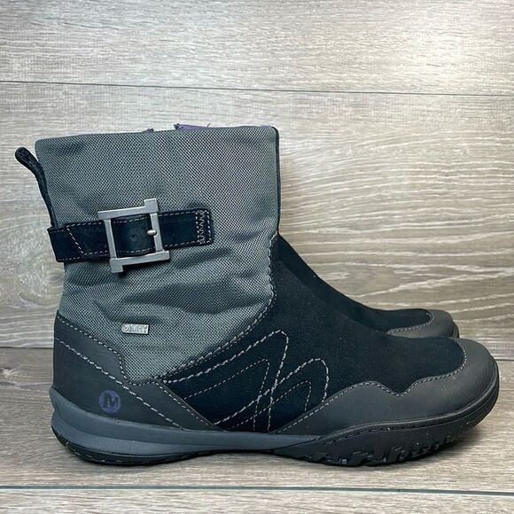 Merrell Albany Sky Women’s Sz 9 Waterproof Black Suede Gray Ankle Winter Boots - Picture 1 of 11
